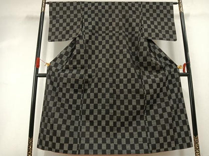 平和屋着物●上質な紬　市松文様　正絹　逸品　AABI1653fy