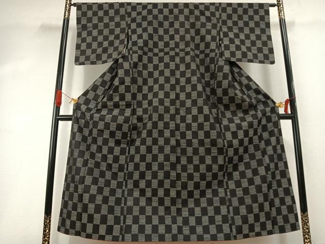 平和屋着物●上質な紬　市松文様　正絹　逸品　AABI1653fy