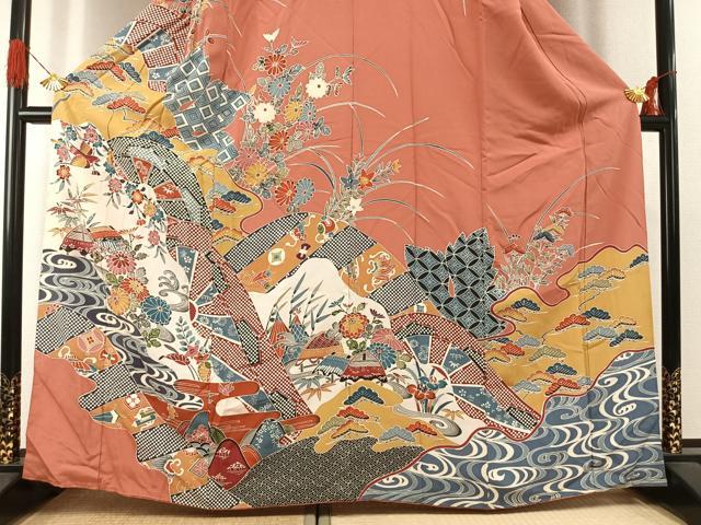平和屋着物●訪問着　紅型　花鳥文　やまと誂製　正絹　逸品　AABI1654fy