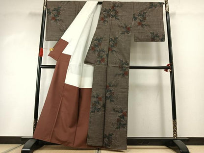 平和屋着物●本場大島紬　カタス7マルキ　純泥染　枝花文　高橋一郎絹織物謹製　証紙付き　正絹　逸品　AABI1659fy