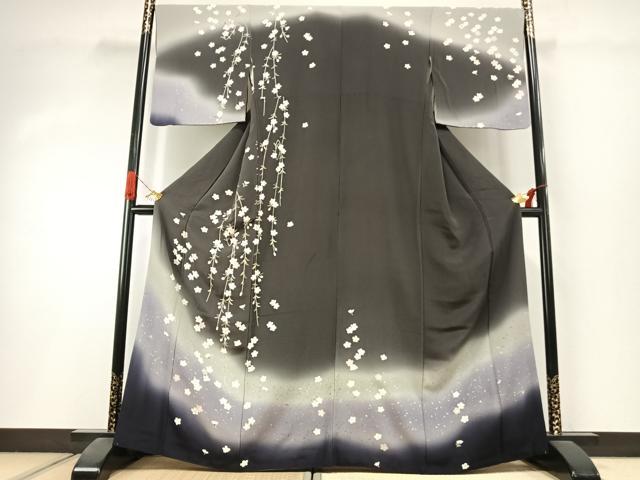 平和屋着物●訪問着　舞桜文　暈し染め　銀彩　鬼しぼ縮緬　正絹　逸品　AABI1666fy