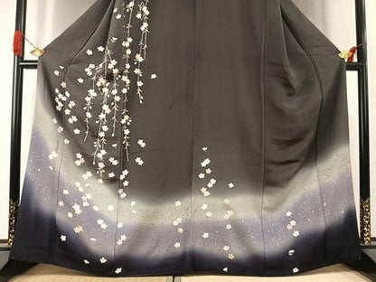 平和屋着物●訪問着　舞桜文　暈し染め　銀彩　鬼しぼ縮緬　正絹　逸品　AABI1666fy