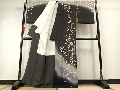 平和屋着物●訪問着　舞桜文　暈し染め　銀彩　鬼しぼ縮緬　正絹　逸品　AABI1666fy