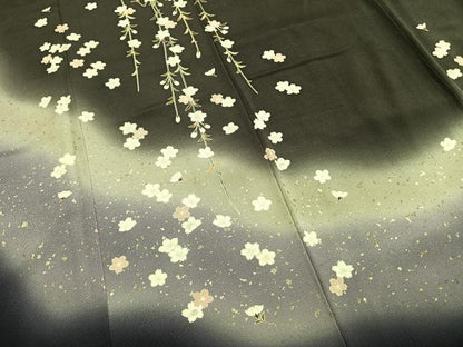 平和屋着物●訪問着　舞桜文　暈し染め　銀彩　鬼しぼ縮緬　正絹　逸品　AABI1666fy