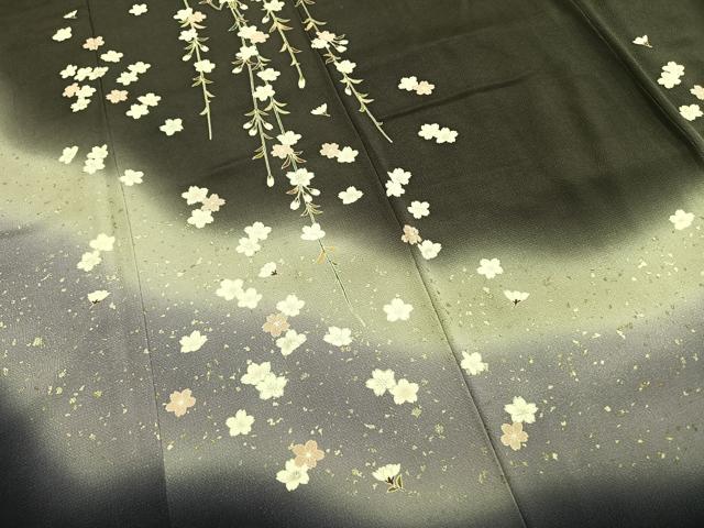 平和屋着物●訪問着　舞桜文　暈し染め　銀彩　鬼しぼ縮緬　正絹　逸品　AABI1666fy