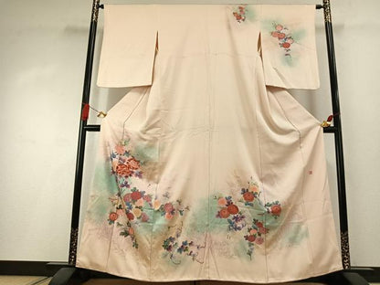 平和屋着物●訪問着　作家物　刺繍　草花文　暈し染め　銀彩　正絹　逸品　AABI1667fy