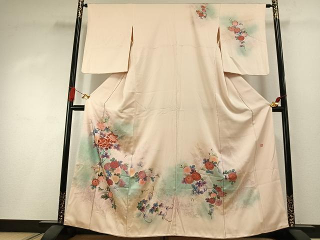 平和屋着物●訪問着　作家物　刺繍　草花文　暈し染め　銀彩　正絹　逸品　AABI1667fy