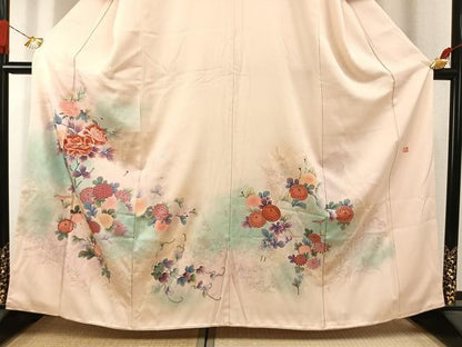 平和屋着物●訪問着　作家物　刺繍　草花文　暈し染め　銀彩　正絹　逸品　AABI1667fy