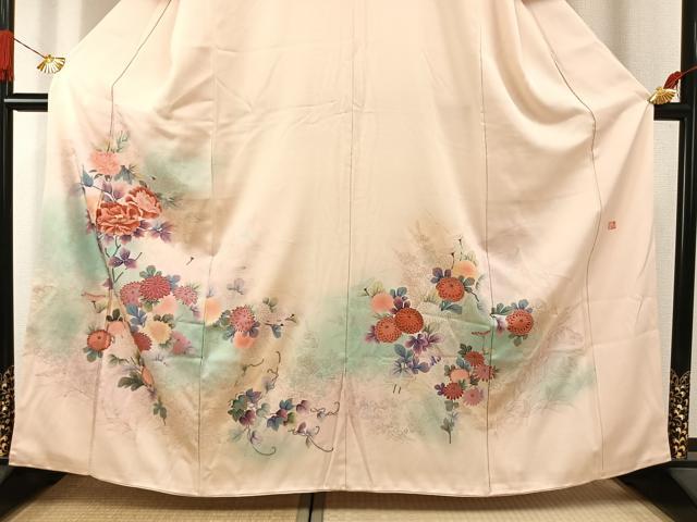 平和屋着物●訪問着　作家物　刺繍　草花文　暈し染め　銀彩　正絹　逸品　AABI1667fy
