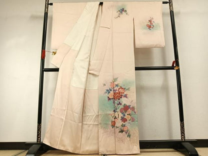 平和屋着物●訪問着　作家物　刺繍　草花文　暈し染め　銀彩　正絹　逸品　AABI1667fy