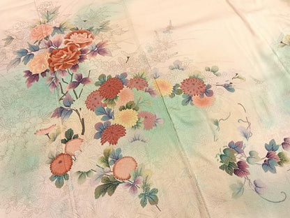 平和屋着物●訪問着　作家物　刺繍　草花文　暈し染め　銀彩　正絹　逸品　AABI1667fy
