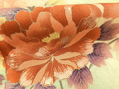 平和屋着物●訪問着　作家物　刺繍　草花文　暈し染め　銀彩　正絹　逸品　AABI1667fy
