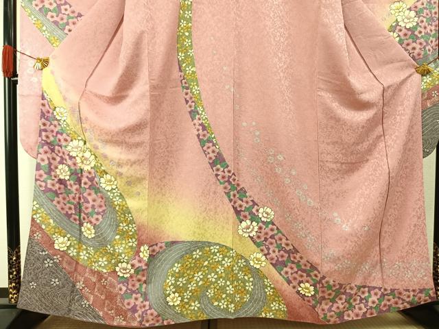 平和屋着物●豪華振袖　駒刺繍　草花文　暈し染め　銀彩　金通し地　正絹　逸品　AABI1668fy