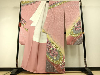 平和屋着物●豪華振袖　駒刺繍　草花文　暈し染め　銀彩　金通し地　正絹　逸品　AABI1668fy