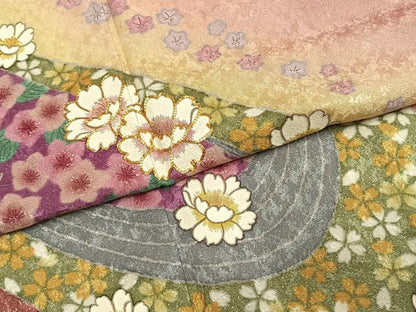 平和屋着物●豪華振袖　駒刺繍　草花文　暈し染め　銀彩　金通し地　正絹　逸品　AABI1668fy