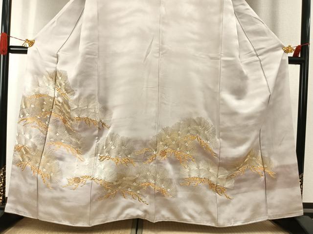 平和屋着物●訪問着　総刺繍　駒刺繍　枝松文　金銀糸　正絹　逸品　AABI1669fy