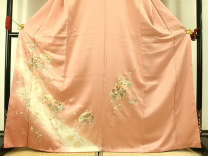 平和屋着物●訪問着　扇面花文　暈し染め　金銀彩　正絹　逸品　AABI1671fy