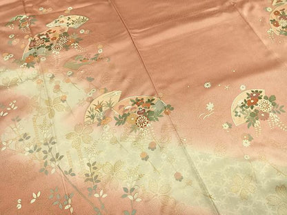 平和屋着物●訪問着　扇面花文　暈し染め　金銀彩　正絹　逸品　AABI1671fy
