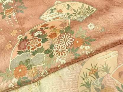平和屋着物●訪問着　扇面花文　暈し染め　金銀彩　正絹　逸品　AABI1671fy