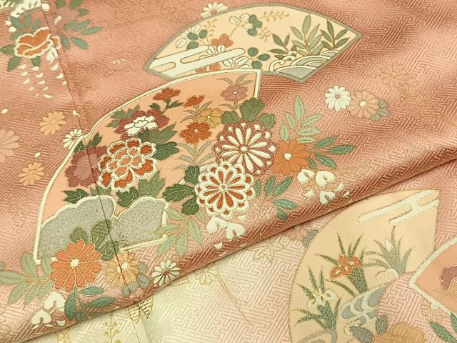 平和屋着物●訪問着　扇面花文　暈し染め　金銀彩　正絹　逸品　AABI1671fy