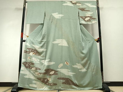 平和屋着物●訪問着　絞り　刺繍　草花文　金糸　金彩　正絹　逸品　AABI1673fy
