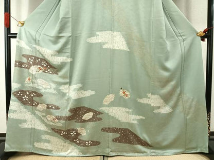 平和屋着物●訪問着　絞り　刺繍　草花文　金糸　金彩　正絹　逸品　AABI1673fy