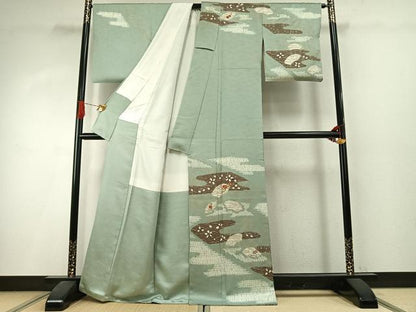 平和屋着物●訪問着　絞り　刺繍　草花文　金糸　金彩　正絹　逸品　AABI1673fy