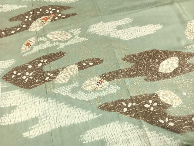 平和屋着物●訪問着　絞り　刺繍　草花文　金糸　金彩　正絹　逸品　AABI1673fy
