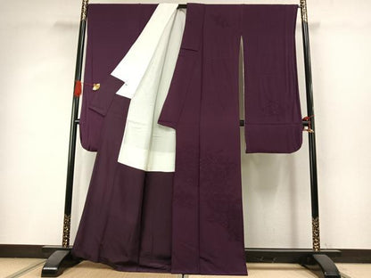 平和屋着物●豪華振袖　中国三大刺繍　汕頭刺繍　スワトウ刺繍　総刺繍　吉祥花鳥地紋　蒲葡色　正絹　逸品　AABI1674fy