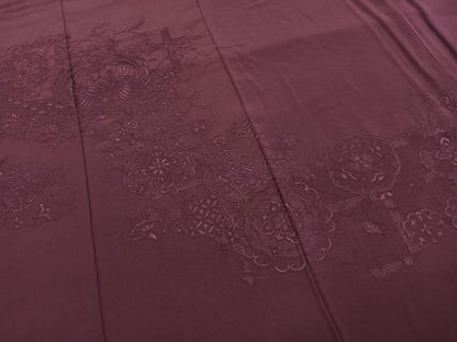 平和屋着物●豪華振袖　中国三大刺繍　汕頭刺繍　スワトウ刺繍　総刺繍　吉祥花鳥地紋　蒲葡色　正絹　逸品　AABI1674fy