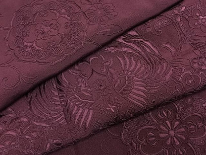 平和屋着物●豪華振袖　中国三大刺繍　汕頭刺繍　スワトウ刺繍　総刺繍　吉祥花鳥地紋　蒲葡色　正絹　逸品　AABI1674fy