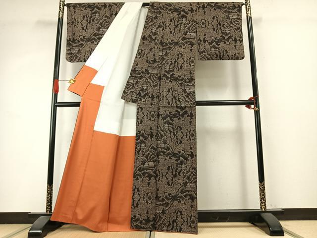 平和屋着物●本場大島紬　一元7マルキ　風景文　正絹　逸品　AABI1676fy