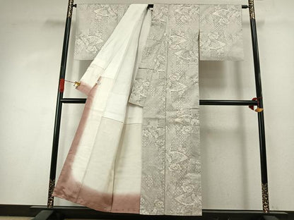 平和屋着物●本場大島紬　白大島　カタス9マルキ　花鳥文　ますいわ屋扱い　正絹　逸品　AABI1680fy