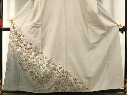 平和屋着物●訪問着　紬地　草花文　金彩　正絹　逸品　未使用　AABI1681fy