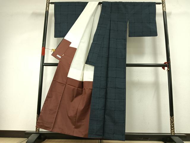 平和屋着物●塩沢紬　120亀甲　色紙文　ますいわ屋扱い　正絹　逸品　AABI1682fy
