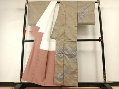 平和屋着物●訪問着　紬地　扇　正絹　逸品　AABI1684fy