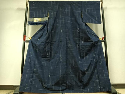 平和屋着物●上質な紬　格子　反端付き　正絹　逸品　AABI1685fy