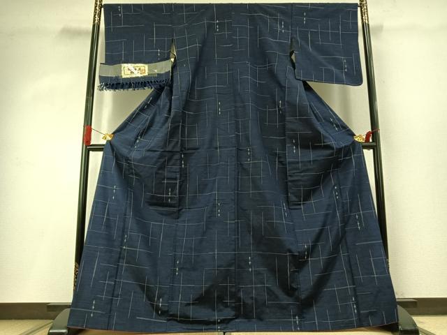 平和屋着物●上質な紬　格子　反端付き　正絹　逸品　AABI1685fy