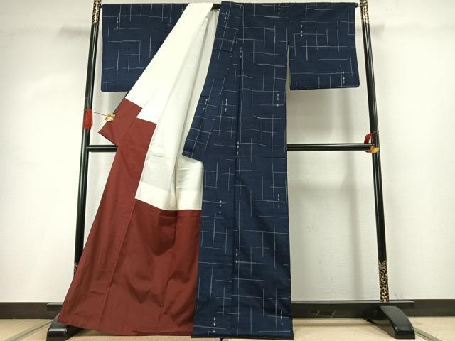 平和屋着物●上質な紬　格子　反端付き　正絹　逸品　AABI1685fy
