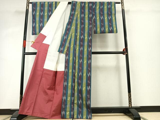 平和屋着物●上質な紬　琉球絣　正絹　逸品　AABI1686fy