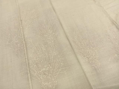 平和屋着物●訪問着　紬地　刺繍　草花文　正絹　逸品　未使用　AABI1688fy