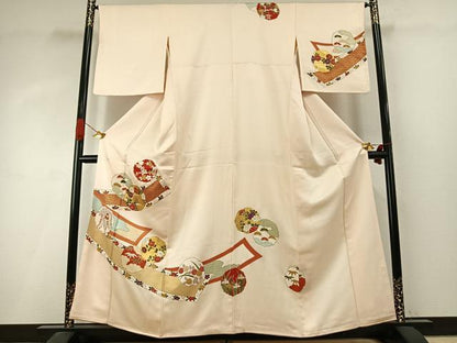 平和屋着物●訪問着　駒刺繍　雪輪花文　金彩　正絹　逸品　AABI1689fy