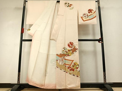 平和屋着物●訪問着　駒刺繍　雪輪花文　金彩　正絹　逸品　AABI1689fy