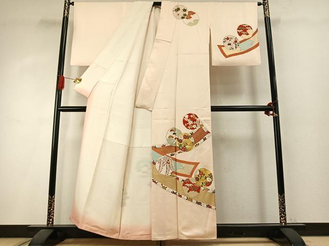 平和屋着物●訪問着　駒刺繍　雪輪花文　金彩　正絹　逸品　AABI1689fy