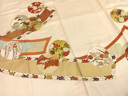 平和屋着物●訪問着　駒刺繍　雪輪花文　金彩　正絹　逸品　AABI1689fy