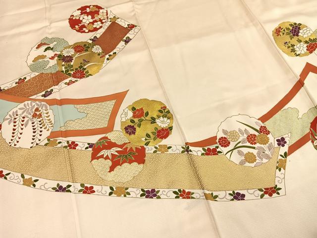 平和屋着物●訪問着　駒刺繍　雪輪花文　金彩　正絹　逸品　AABI1689fy