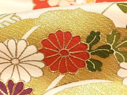 平和屋着物●訪問着　駒刺繍　雪輪花文　金彩　正絹　逸品　AABI1689fy