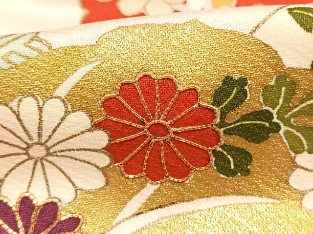 平和屋着物●訪問着　駒刺繍　雪輪花文　金彩　正絹　逸品　AABI1689fy