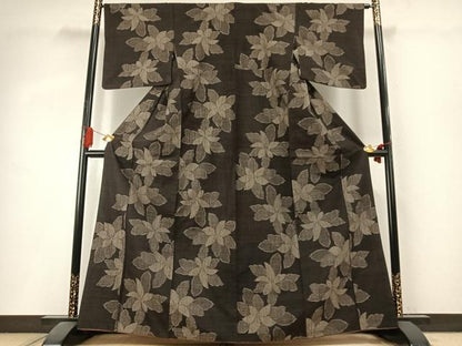 平和屋着物●上質な紬　草花文　正絹　逸品　AABI1690fy