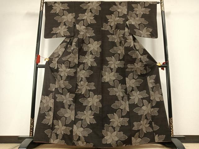 平和屋着物●上質な紬　草花文　正絹　逸品　AABI1690fy